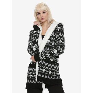 Y Hot Topic Plus Size Fair Isle Skull Alt Sherpa Hooded Long Cardigan Sweater
